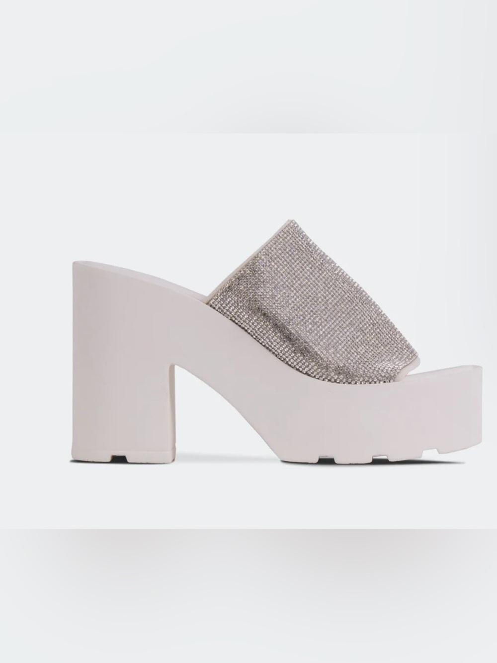 L'INTERVALLE Hutton White Strass Glitter Platform Slide Sandal Silver 39 new